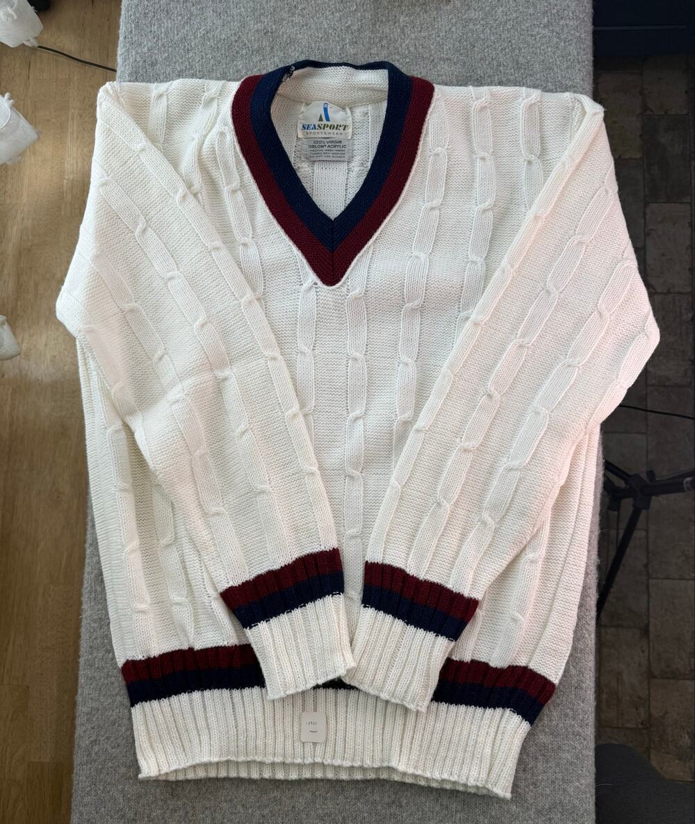Vintage Seasport Cable Knit Tennis Sweater Orlon Acrylic Men's Large